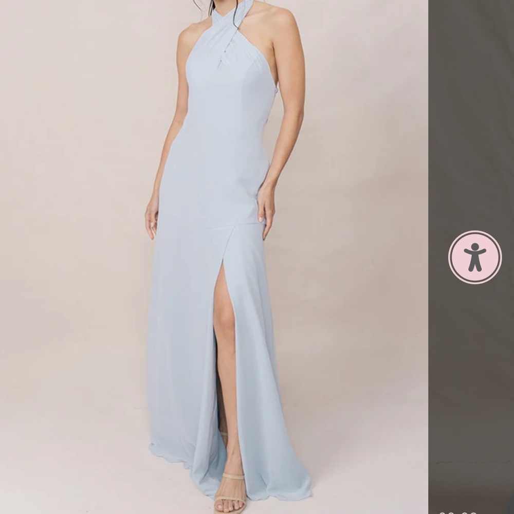 Revelry Pale Blue Halter Maxi Gown with Side Slit